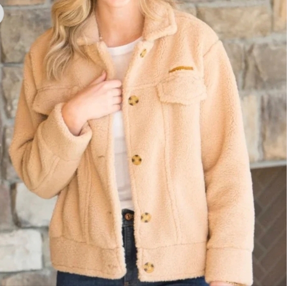SIMPLY SOUTHERN CAMEL SOFT SHERPA SHACKET JACKET SZ LARGE - Picture 1 of 10